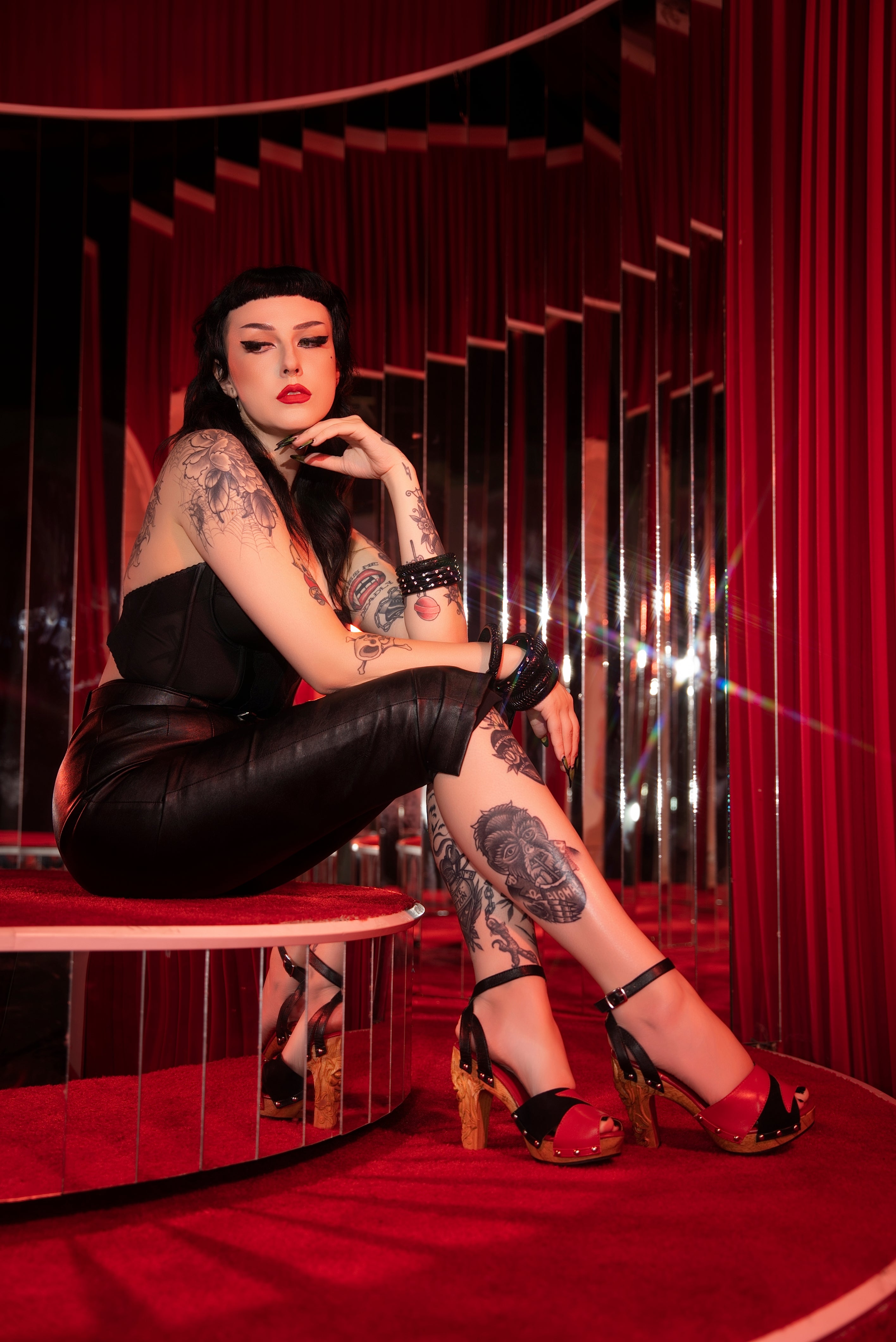 the NEW Diablo Collection - 4" Stiletto with Black Suede and Red Leather Strap
