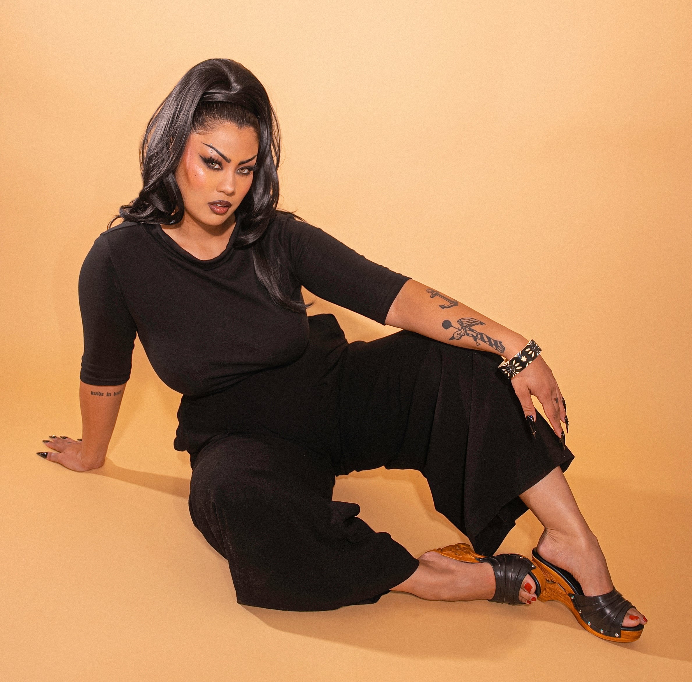 Souvenir/without Ankle Strap - in Black Leather - Lucky Lou Shoes