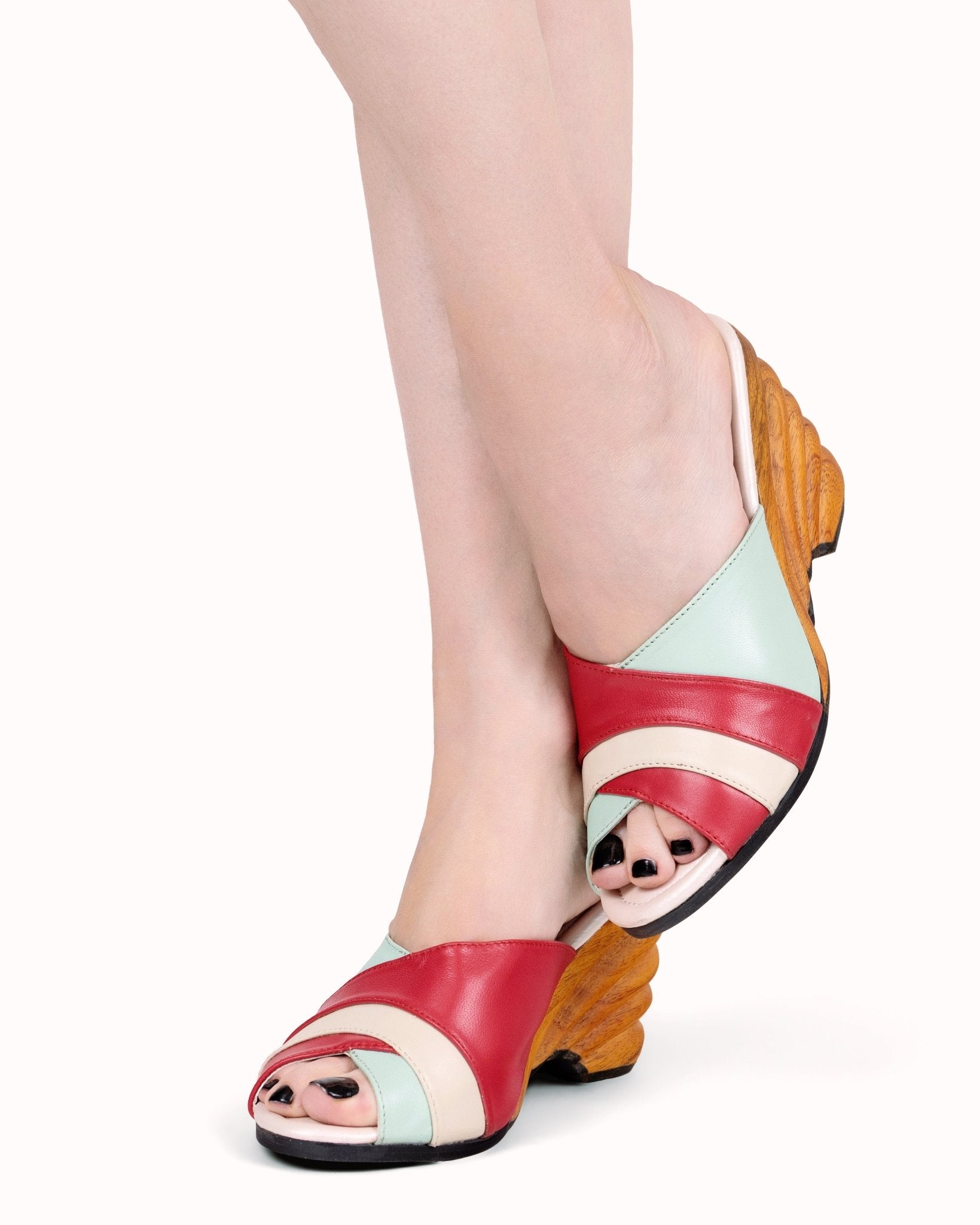 Cabana Collection - 4" hand-carved wood wedge / Cha Cha Cha Multicolor - Lucky Lou Shoes