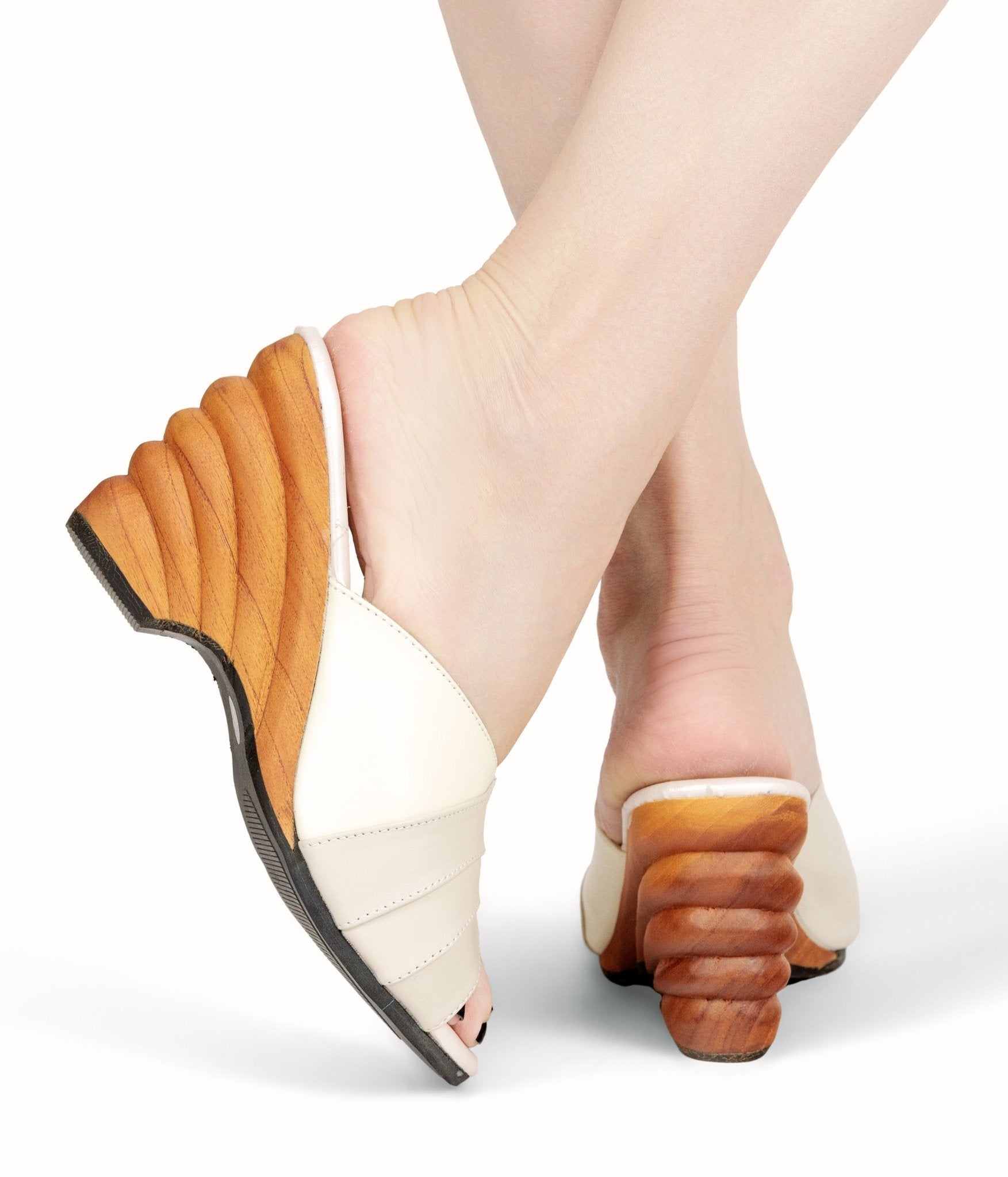 Cabana Collection - 4" hand-carved wood wedge / Sand Dollar Cream - Lucky Lou Shoes