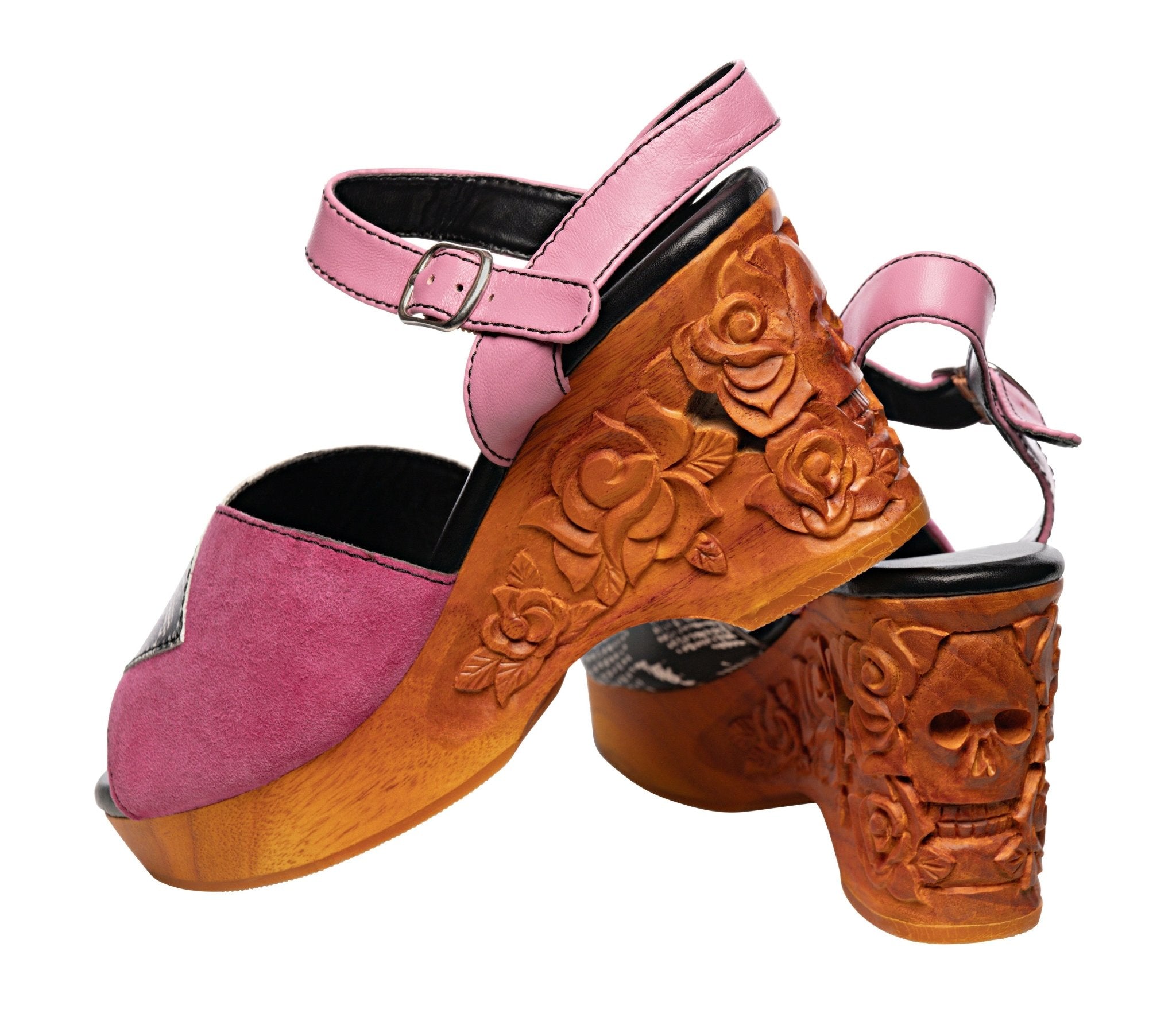 the Memento Mori - in Electric Pink with Black and White Snake on Natural base - Lucky Lou Shoes