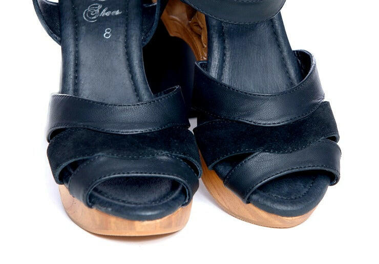 the Pagoda - in Black Suede and Leather - Lucky Lou Shoes
