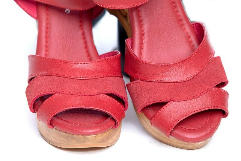 the Pagoda - in Red Suede and Leather - Lucky Lou Shoes