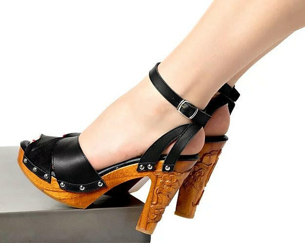 Cherry Blossom - in Black Leather and Suede - Lucky Lou Shoes