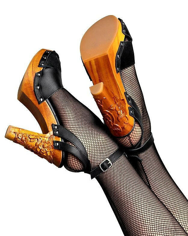 Cherry Blossom - in Black Leather and Suede - Lucky Lou Shoes