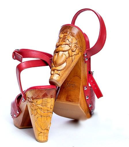 the Amor y Muerte / 4" carved wood heels - Red