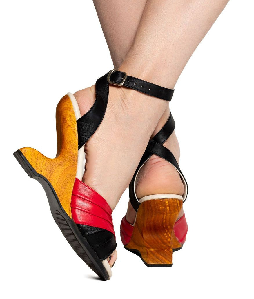 the Boom Boom / 4" carved wood heel / Harlequin