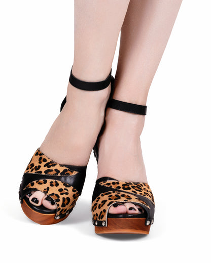 the Cherry Blossom 4" stiletto - in Black Leather and Leopard - Lucky Lou Shoes