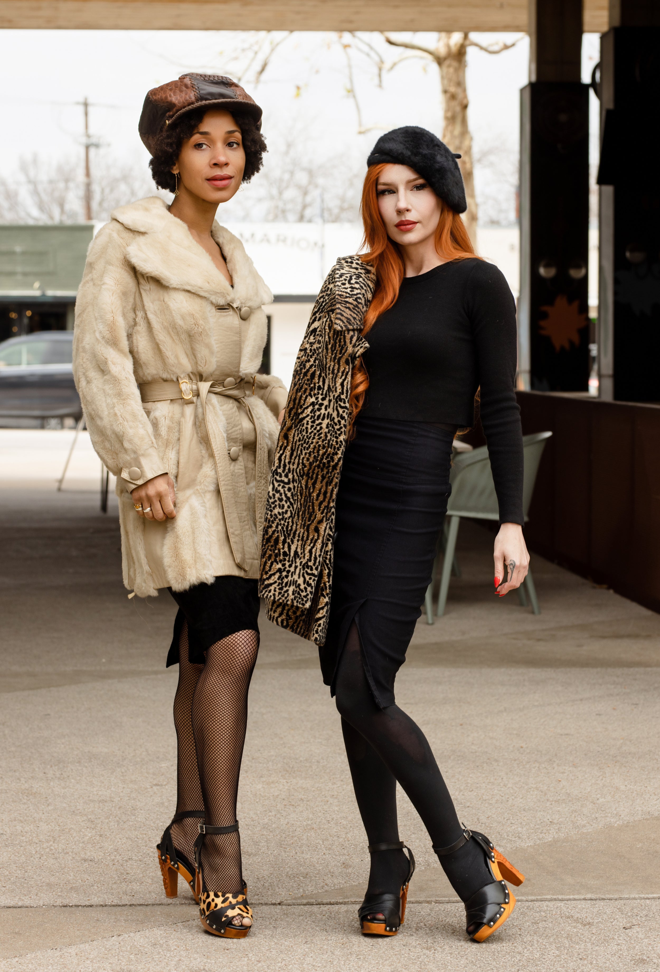 Cherry Blossom - in Black Leather and Leopard Fur