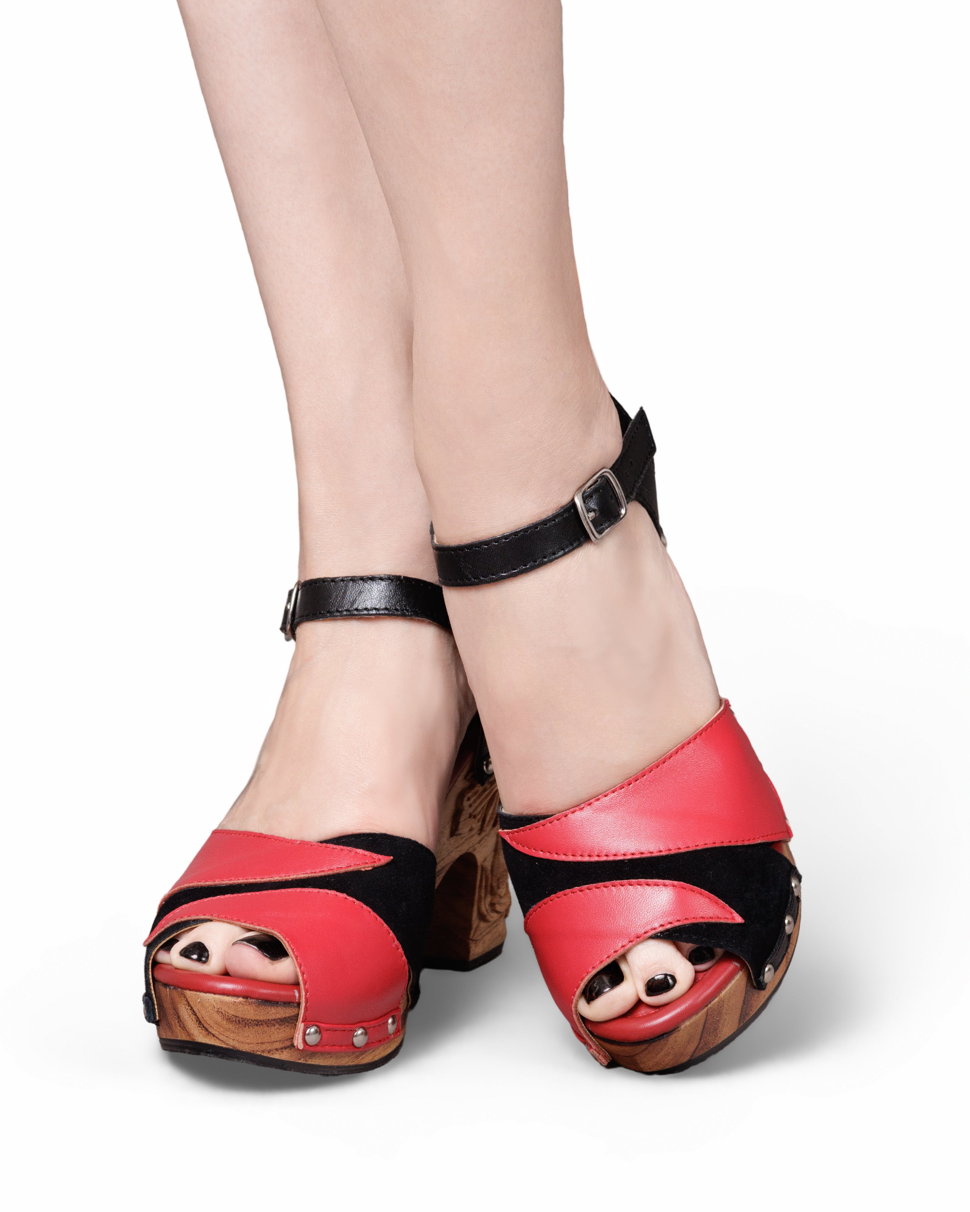 the NEW Diablo Collection - 3&quot; Wedge with Black Suede and Red Leather Strap
