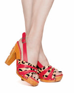 Load image into Gallery viewer, the Rockin&#39; Tiki - with a new Scarlette Red Leather and Leopard Slingback!
