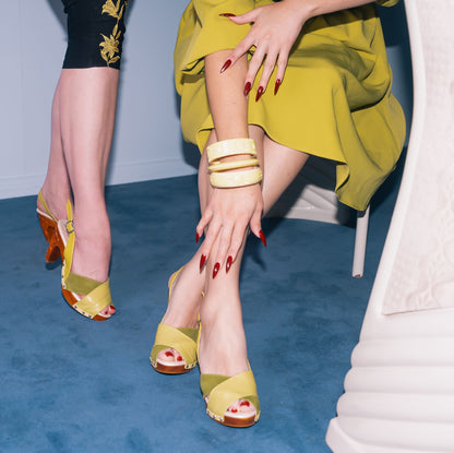 on Sale - the Venus Wedge - in Chartreuse Velvet