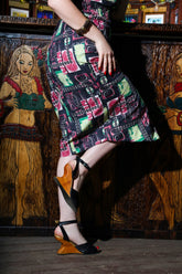 Boom Boom / hand-carved wood wedge shoes / Black Leather and Suede - Lucky Lou Shoes