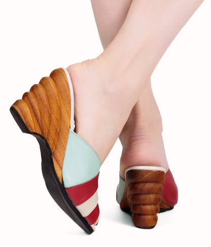 Cabana Collection - 4" hand-carved wood wedge / Cha Cha Cha Multicolor - Lucky Lou Shoes