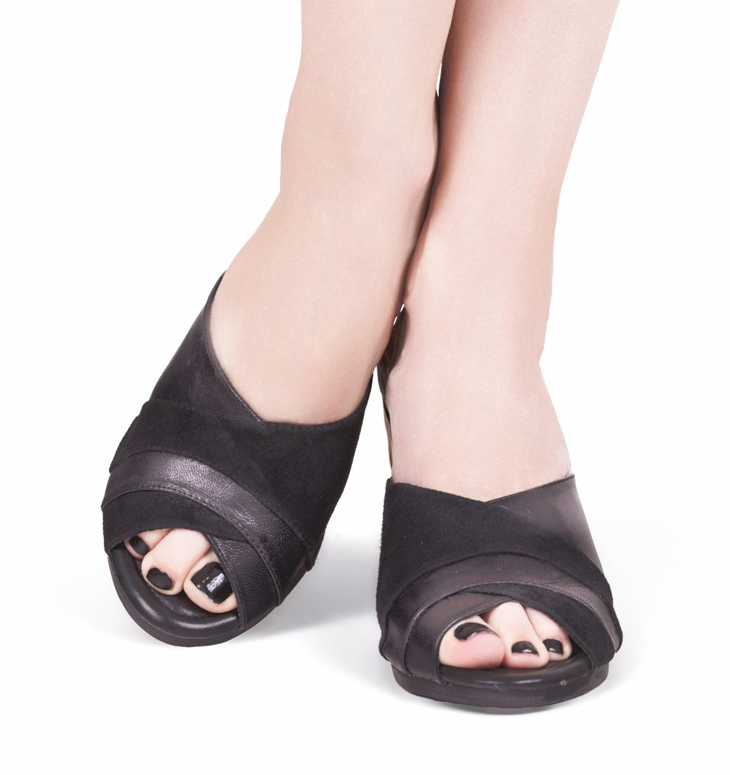 Cabana Collection - 4" hand-carved wood wedge / Midnight Swim Black - Lucky Lou Shoes