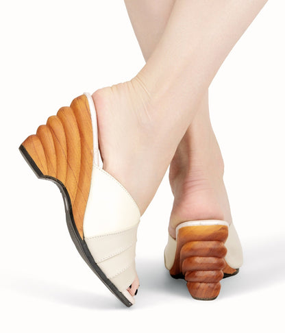 Cabana Collection - 4" hand-carved wood wedge / Sand Dollar Cream - Lucky Lou Shoes