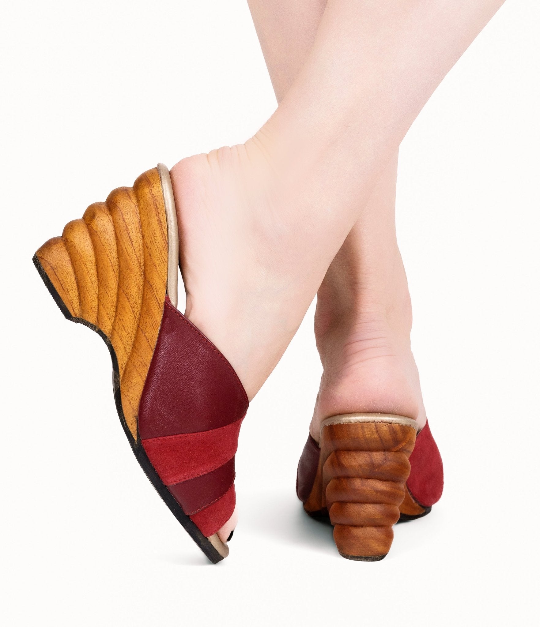 Cabana Collection - 4" hand-carved wood wedge / Sangria Burgundy - Lucky Lou Shoes