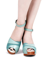 Cherry Blossom / hand-carved wood heels / Breezeway Jade - Lucky Lou Shoes