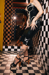 Diablo Maxi Heel / 4" hand-carved wood heels / Black Leather and Zebra - Lucky Lou Shoes