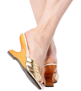 Ilze Mule - 4" hand - carved wood mule / New Vegan Gold - Lucky Lou Shoes