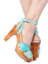 on Sale - Cherry Blossom - 4" hand - carved wood heels / Aqua Holiday - Lucky Lou Shoes