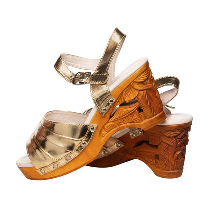 Souvenir/with Ankle Strap - in New Vegan Gold Leather - Lucky Lou Shoes