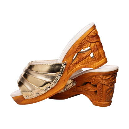 Souvenir/without Ankle Strap - in New Vegan Gold Leather - Lucky Lou Shoes