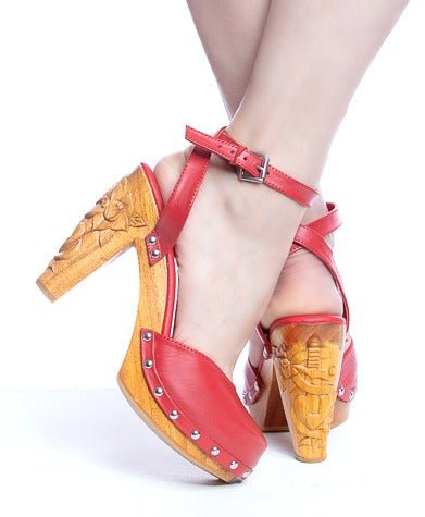 the Amor y Muerte / 4" carved wood heels - Red - Lucky Lou Shoes