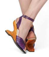 the Boom Boom 4" carved wood wedge shoes / Purple - Lucky Lou Shoes