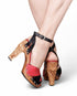 the Diablo Collection - 4" Stiletto with Black Suede and Red Leather Strap - Lucky Lou Shoes