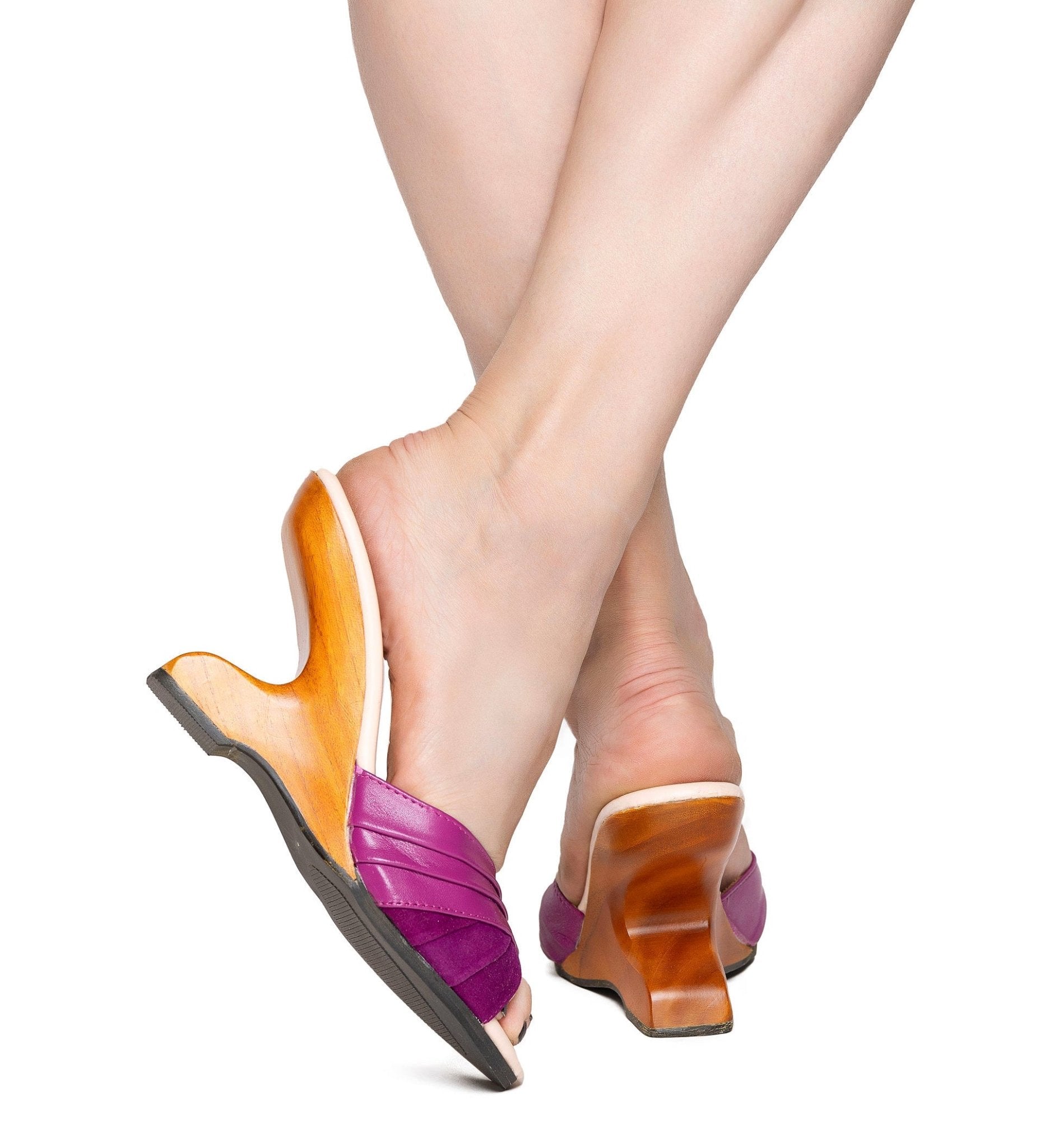 the Ilze Mule / 4" carved wood heels / Orchid - Lucky Lou Shoes