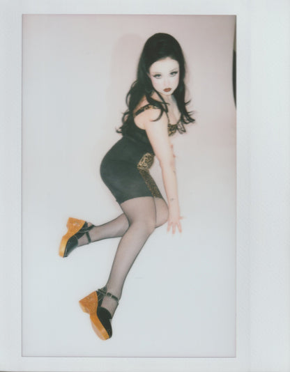 the Memento Mori - 4" hand-carved wood wedge / Black Snake and Suede - Lucky Lou Shoes