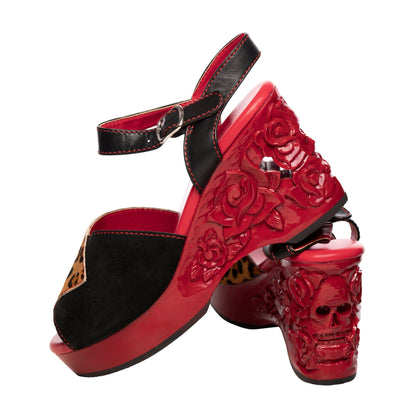 the Memento Mori - in Black and Leopard on Red - Lucky Lou Shoes