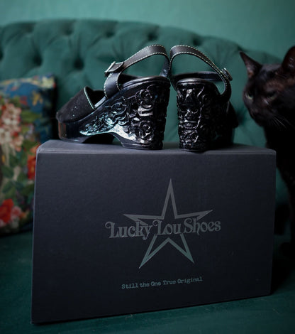 the Memento Mori - in Black Snake on Black - Lucky Lou Shoes