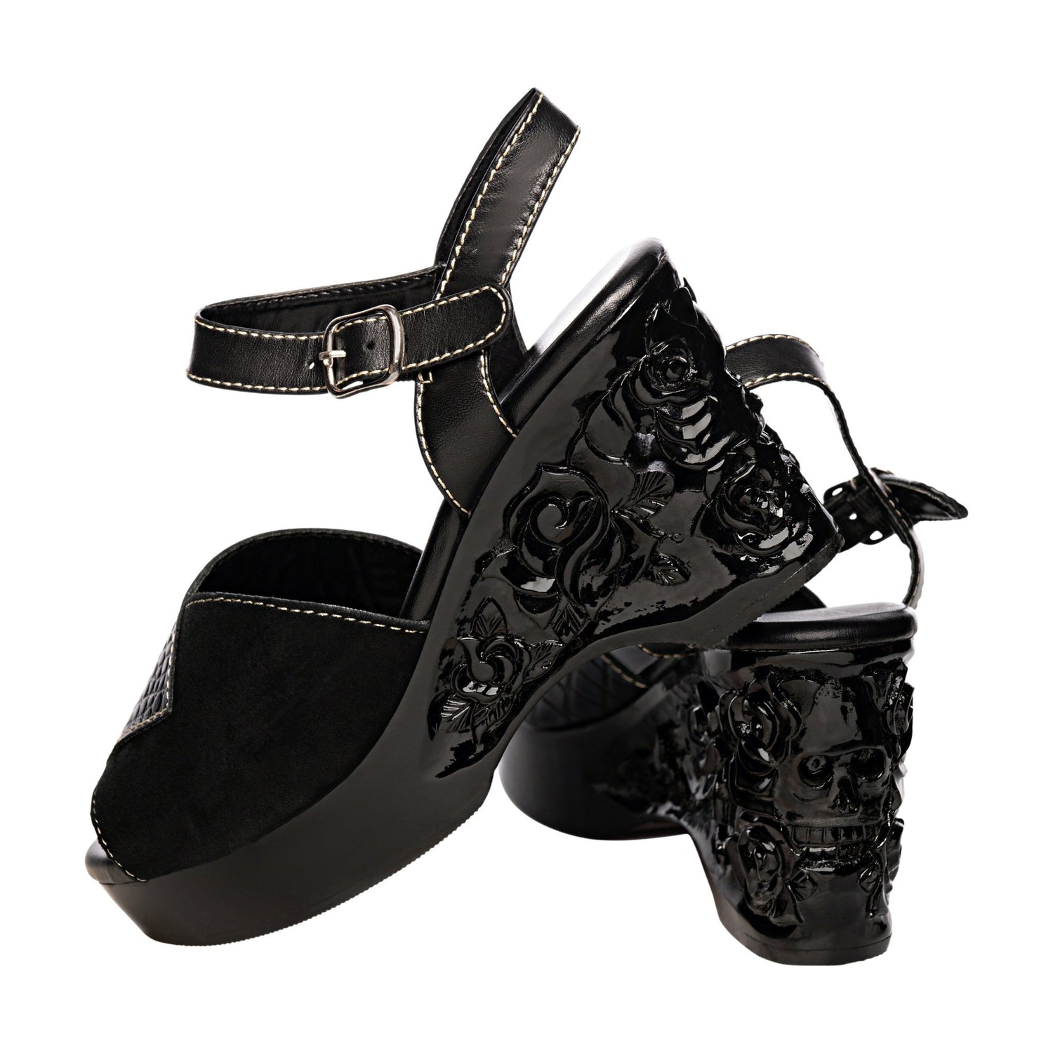 the Memento Mori - in Black Snake on Black - Lucky Lou Shoes