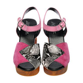 the Memento Mori - in Electric Pink with Black and White Snake on Natural base - Lucky Lou Shoes