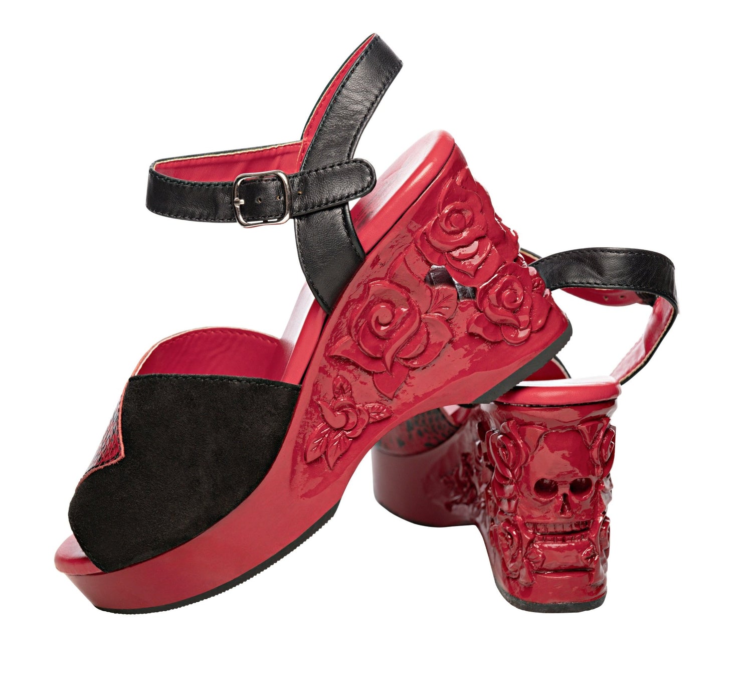 the Memento Mori - in Red Snake on Red - Lucky Lou Shoes