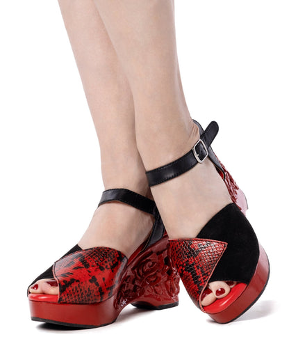 the Memento Mori - in Red Snake on Red - Lucky Lou Shoes