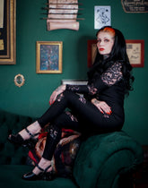 the Memento Mori with a Black Suede and Leather strap on a Black base - Lucky Lou Shoes