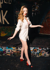 the Opium Collection - the Ilze Mule with a Black Leather strap - Lucky Lou Shoes