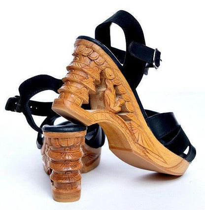 the Pagoda - in Black Suede and Leather - Lucky Lou Shoes