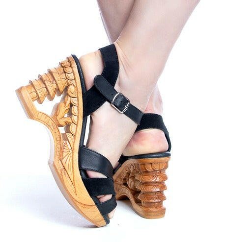 the Pagoda in Black - Lucky Lou Shoes