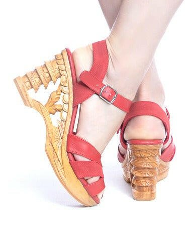 the Pagoda - in Red Suede and Leather - Lucky Lou Shoes