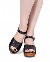 the Souvenir 3" wedge shoe w/ Ankle Strap - in Black Leather - Lucky Lou Shoes