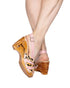 the Souvenir with a Slingback / 3" carved wood wedge heels / Pink and Leopard - Lucky Lou Shoes