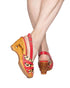 the Souvenir with a Slingback / 3" carved wood wedge heels / Red and Leopard - Lucky Lou Shoes