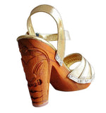 Load image into Gallery viewer, Rockin&#39; Tiki/with Ankle Strap - in Gilda Gold Leather
