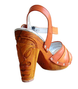 Rockin' Tiki/with Ankle Strap - in Orange Leather