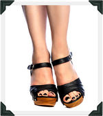 Load image into Gallery viewer, Rockin&#39; Tiki - Black Leather/with Ankle Strap - luckyloushoes
