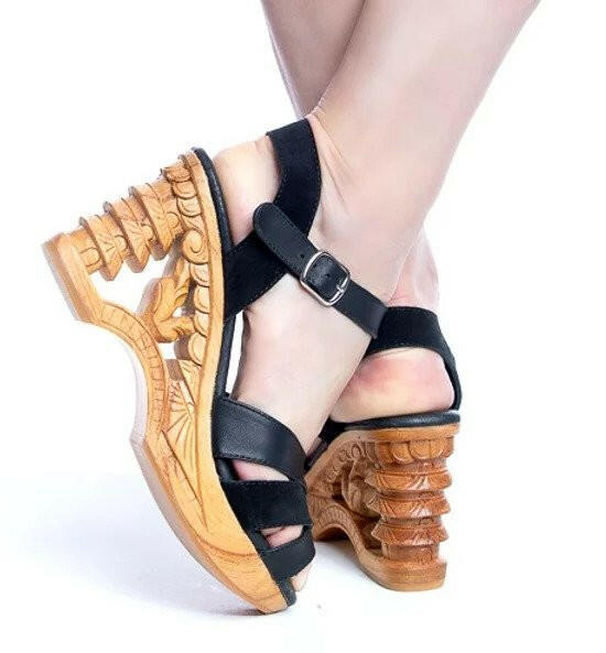 the Pagoda - in Black Suede and Leather - Lucky Lou Shoes